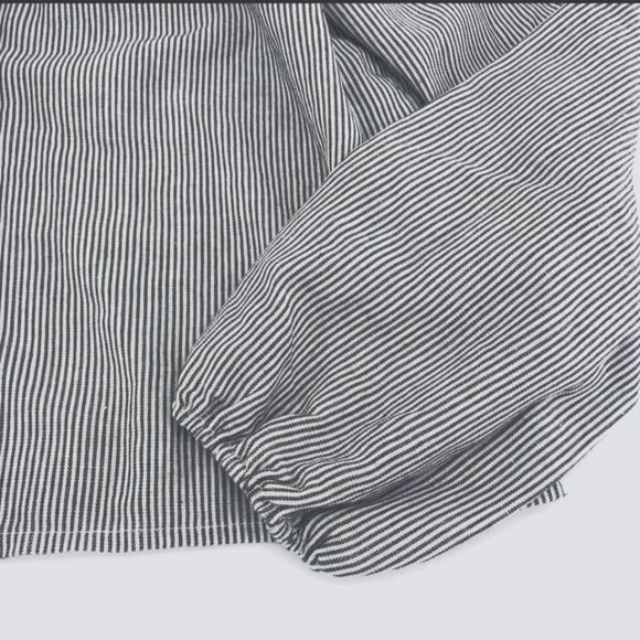 BRANDY MELVILLE THEIA Boxy Crop Peasant Top Pinstripe elastic charcoal white - Picture 9 of 14